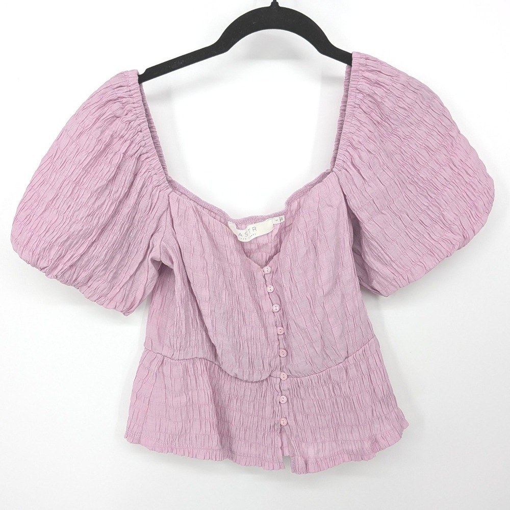 ASTR The Label‎ Top Women Small Pink Puff Sleeve Smocked Button Front Coquette